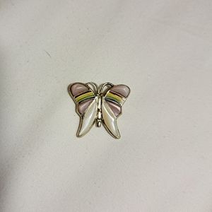 Adorable Silver Tone Mother of Pearl Butterfly Pendant